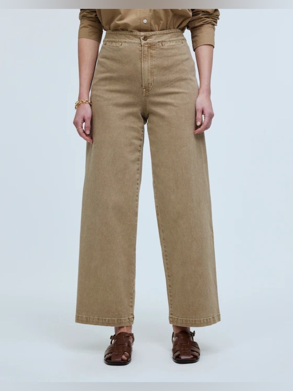 Madewell Khaki Canvas Wide Leg Cropped Pants Workwear 32